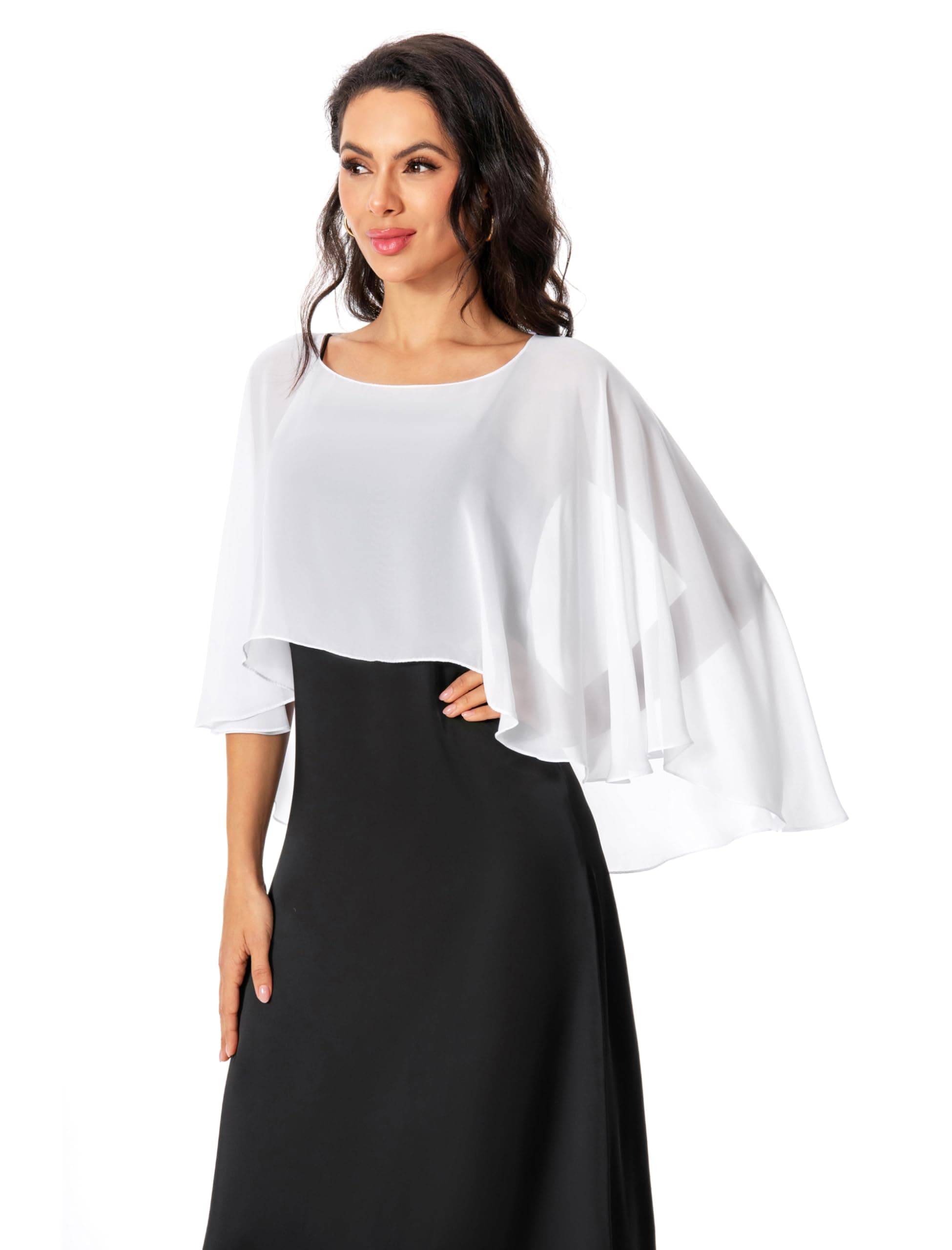 Women's Capelet Shawls and Wraps for Evening Dresses Soft Bridesmaid Shawl Chiffon Cape Wedding Cover Up