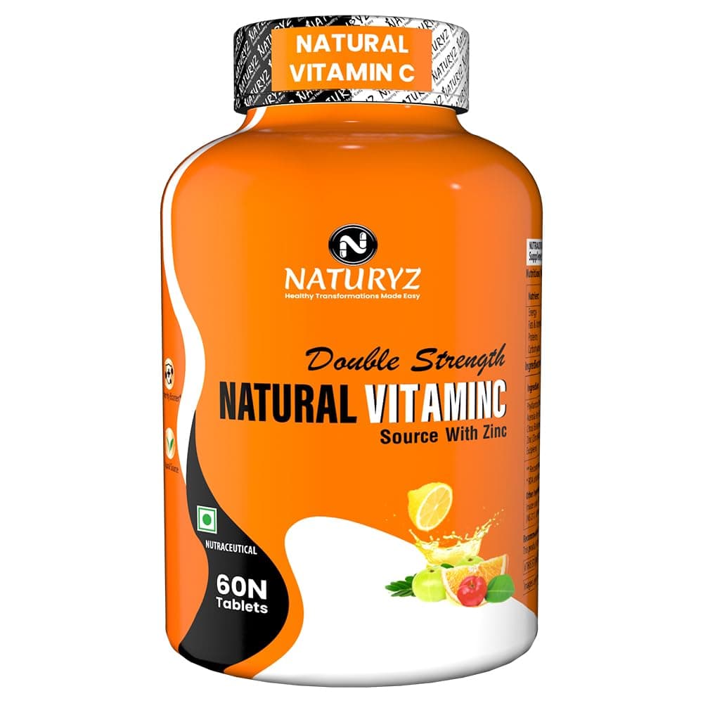 Double Strength Natural Vitamin C & Zinc Supplement 1250 mg with Amla, Acerola Cherry, Citrus Bioflavonoids for Immunity Support & Skincare (60 Vegetarian tablets)