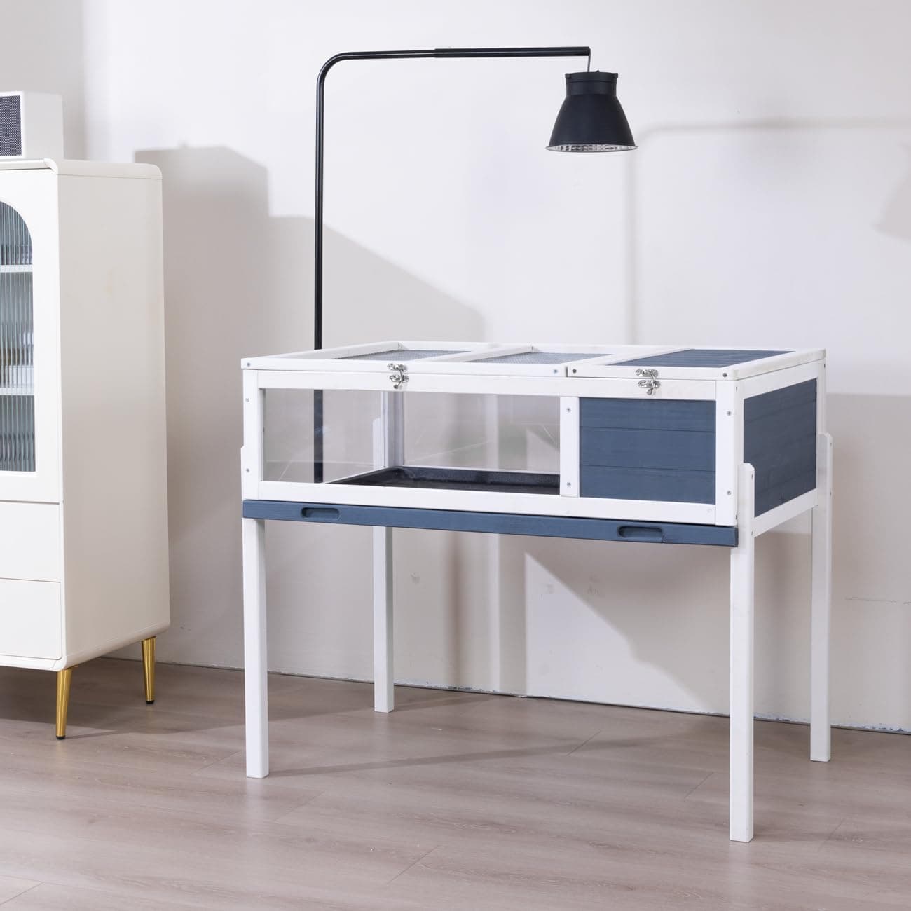 BIRASIL Wood Tortoise House, Indoor Turtle Habitat Reptile Cage, Tortoises Enclosure for Small Animals Lizards Hamster (38 Inch, Gray)