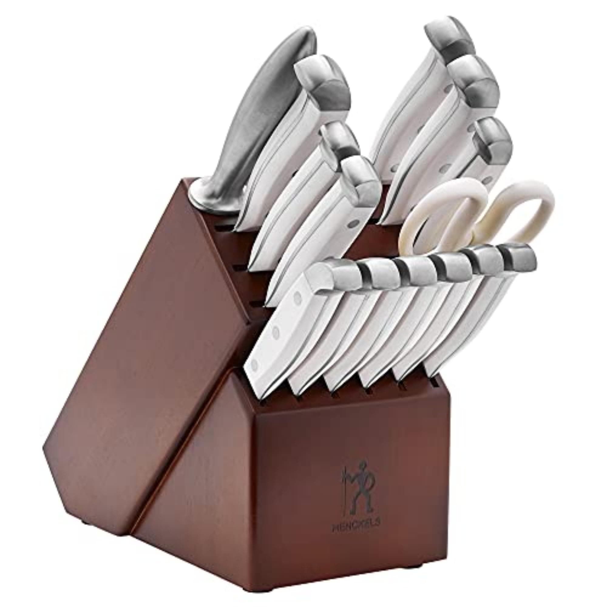 Statement Razor-Sharp 15-Piece White Handle Knife Set with Block, German Engineered Knife Informed by over 100 Years of Mastery