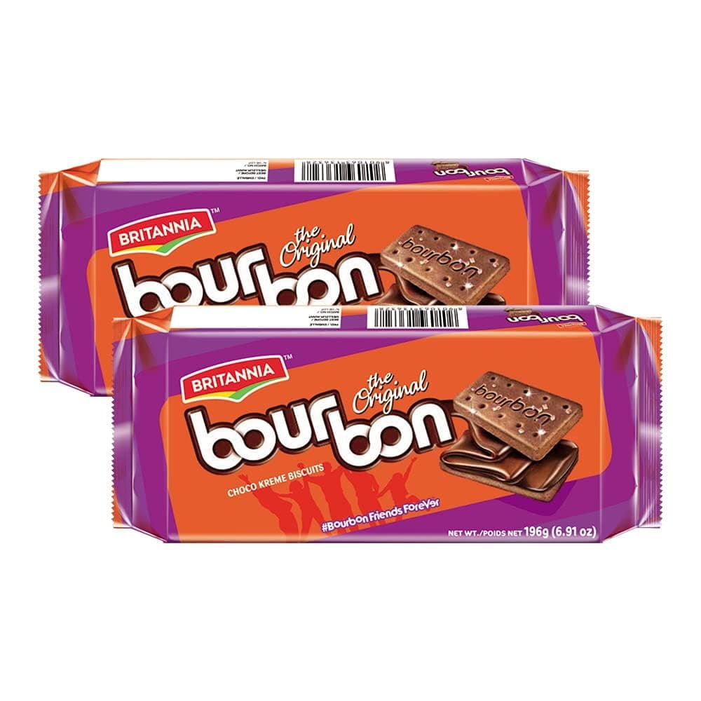 Bourbon the Original - Choco Creme Biscuits 6.91oz (196g) - Pack of 2 - Smooth Chocolate Cream Biscuits for Breakfast & Snacks - Topped with Sugar Crystals