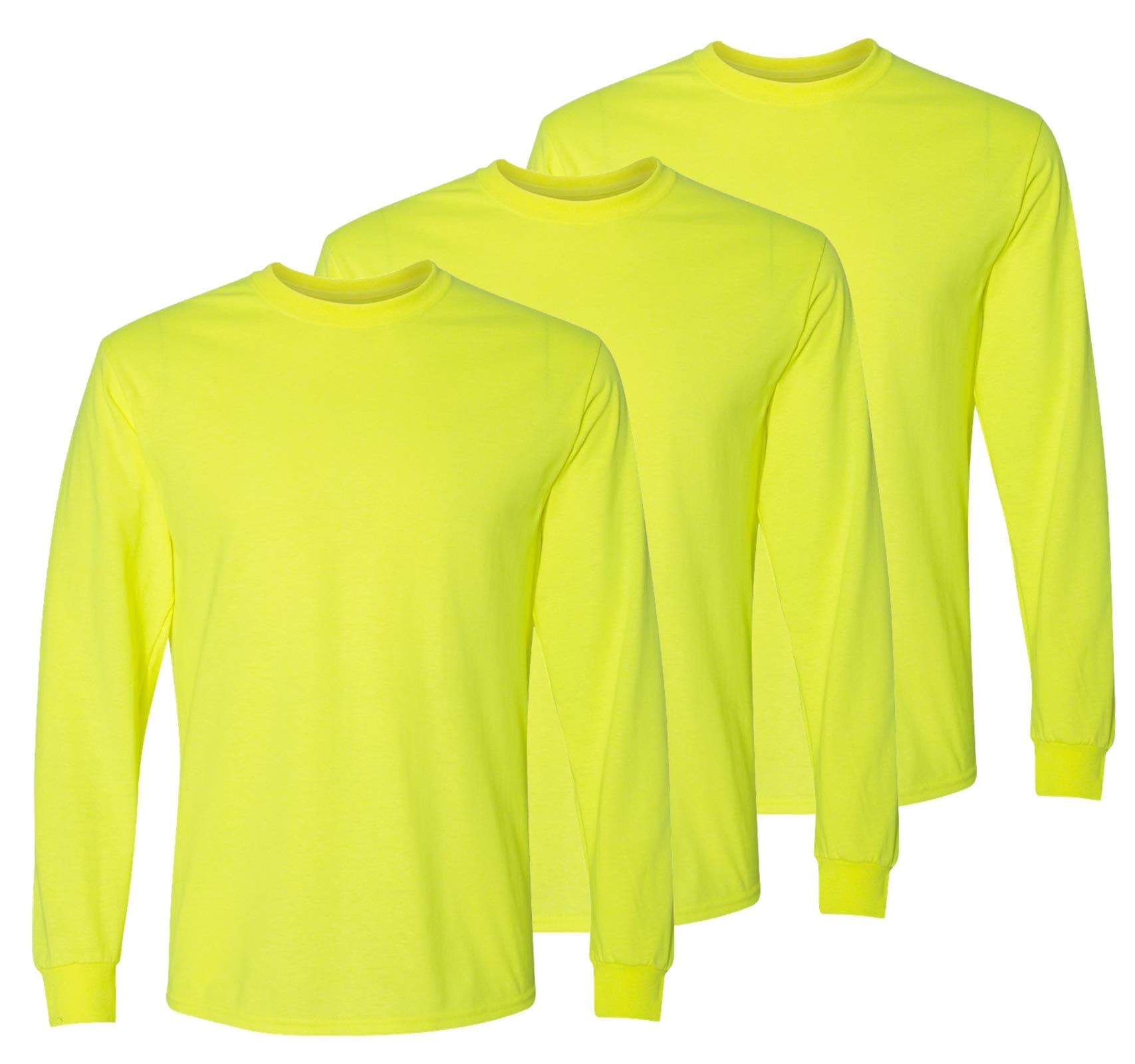 NEWFABLESafety High Visibility Long Sleeve Construction Work Shirts Pack for Men Safety Green L