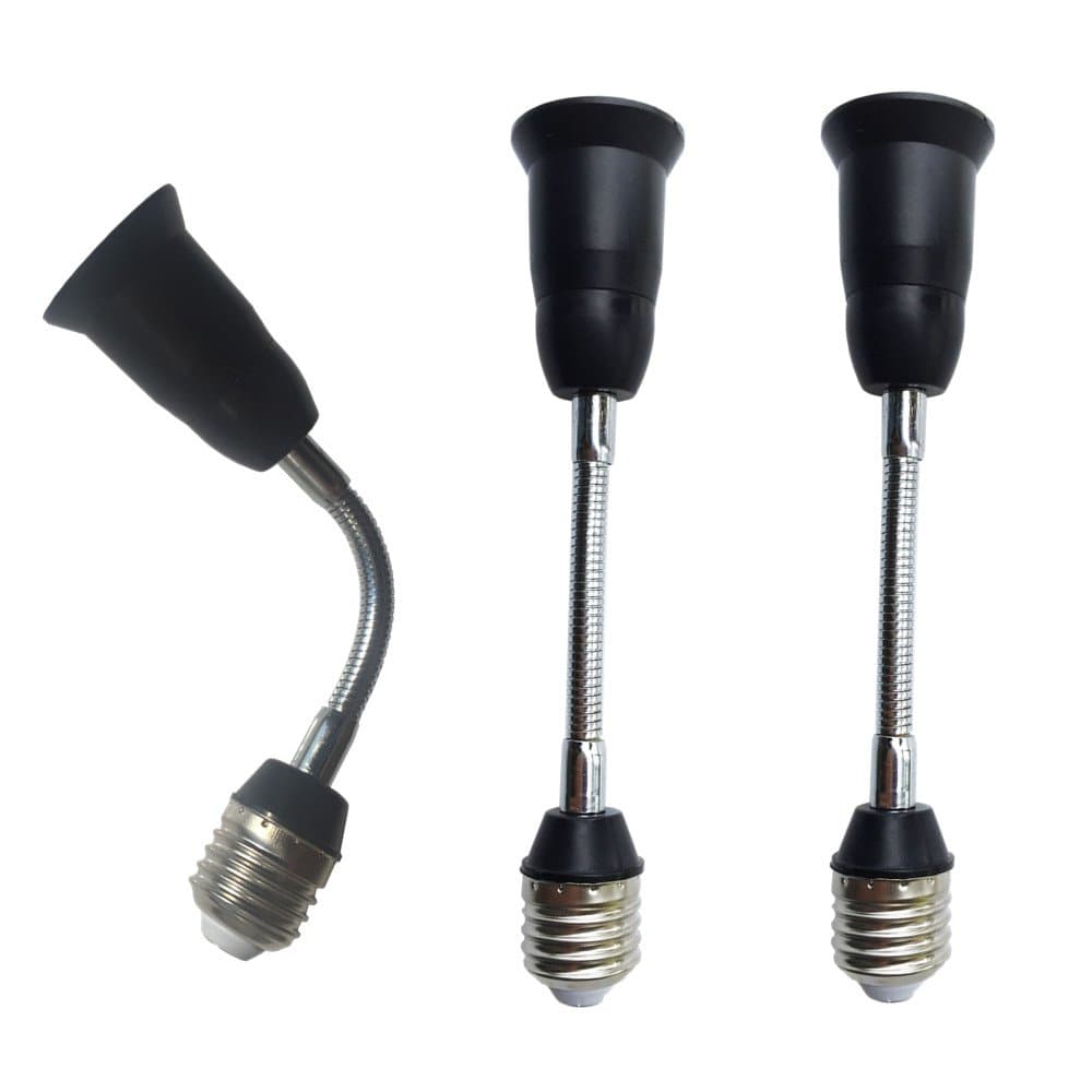 3pcs 19cm Long Flexible Goose Neck Bulb Extender E27 to E27 LED Socket Extender E26 to E26 Black (7.5IN)