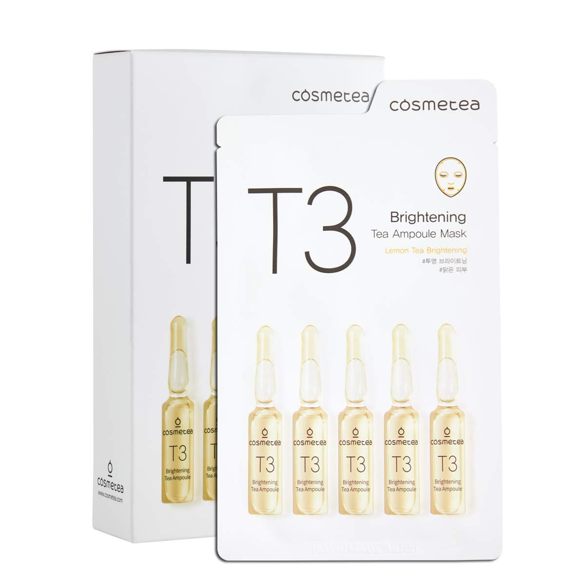 COSMETEA Korean Essence Face Mask - T3 Lemon Tea Ampoule Full Facial Masks 10 Pack Treatments, Care Your Skin Anti-Aging, Anti-Wrinkle, Purifying, Moisturizing for Women and Men