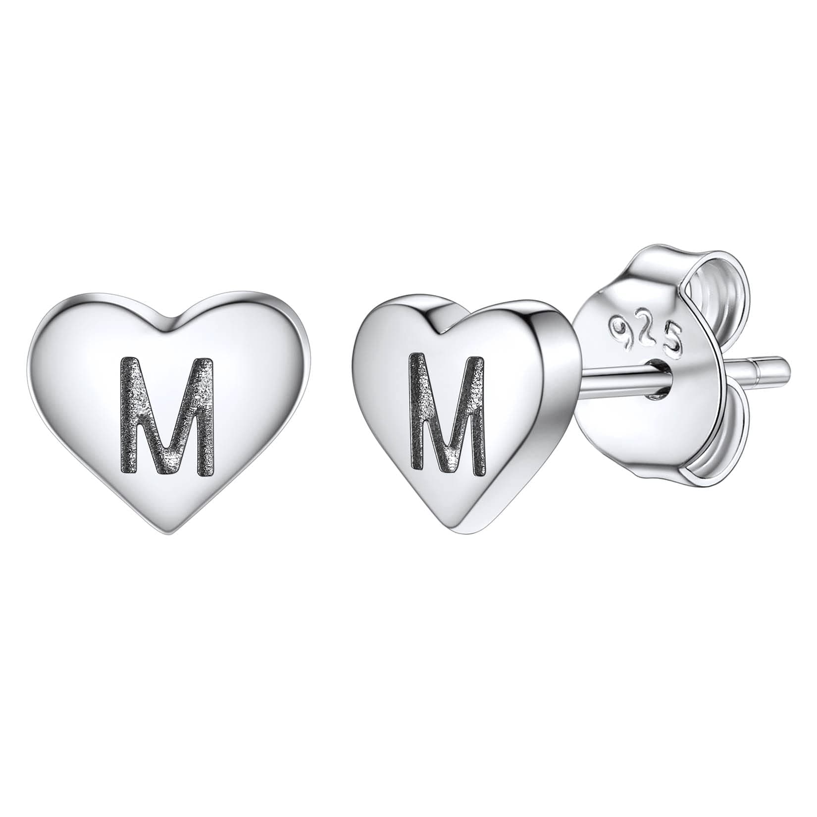 SilvoraS925 Sterling Silver Heart Studs Earrings for Women, Hypoallergenic 26 Initial Letter A-Z Small Tiny Earrings for Girls Ladies Mum Daughter Sisters Friends Lover Silver Jewellery with Gift Box