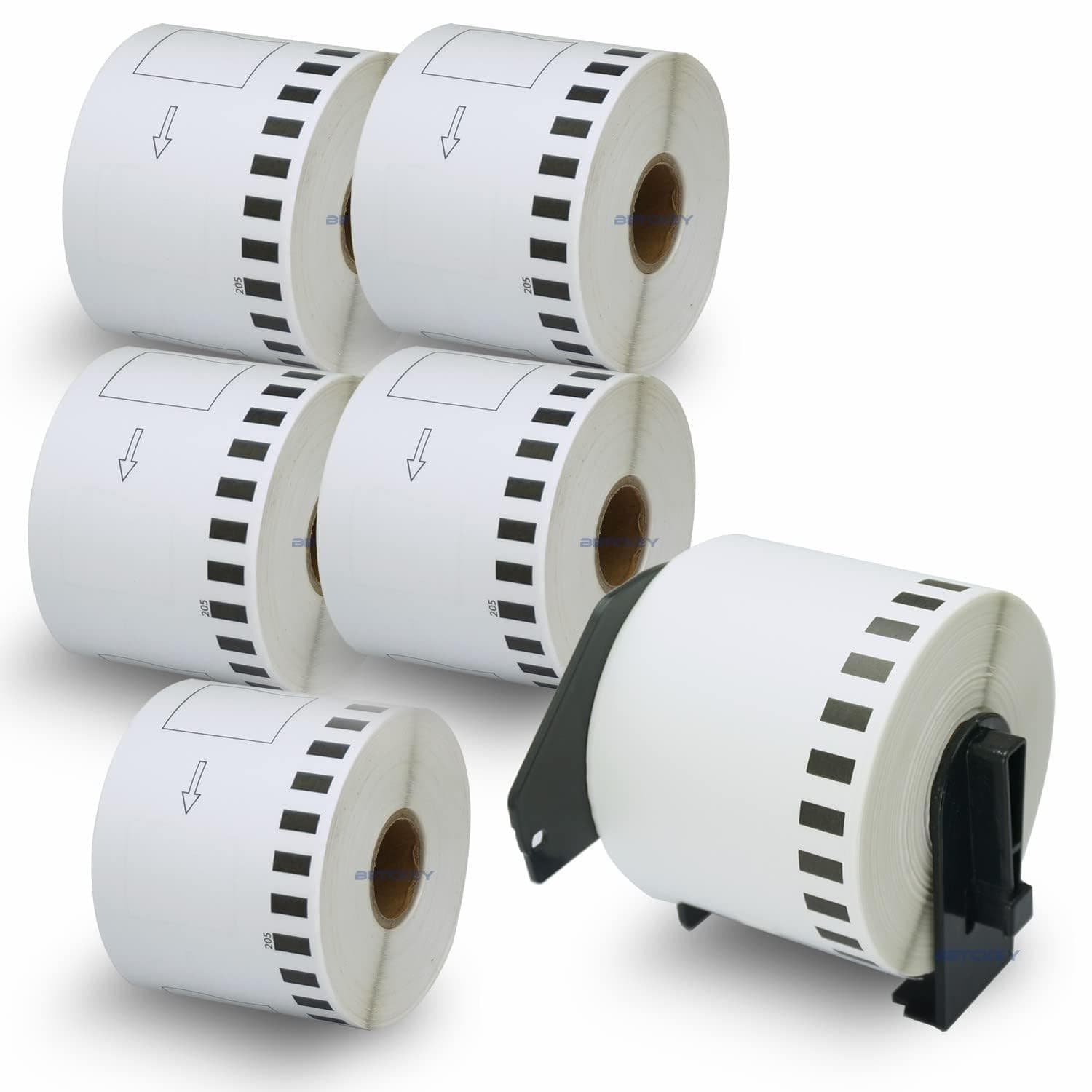 BETCKEY - 6 Rolls DK-22205 Labels with ONLY 1 Reusable Label Holders, 62mm x 30.48m, 6 Continuous Length Paper Labels Using for Ql Label Printers
