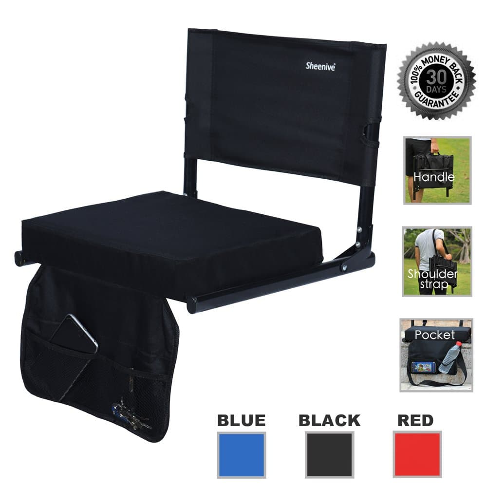 Stadium Seat - Wide Padded Cushion Bleacher Stadium Chairs Seats for Outdoor Bench Bleachers with Leaning Back Support and Shoulder Strap, Perfect for NFL & Baseball etc Games,Black