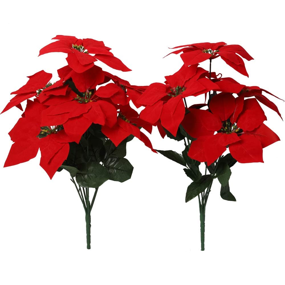 Nubry 2pcs Artificial Poinsettia Flowers Fake 7 Heads Red Christmas Decoration Bouquet Faux Flowers with Stem for Christmas Tree Home Garden Decor (Red)
