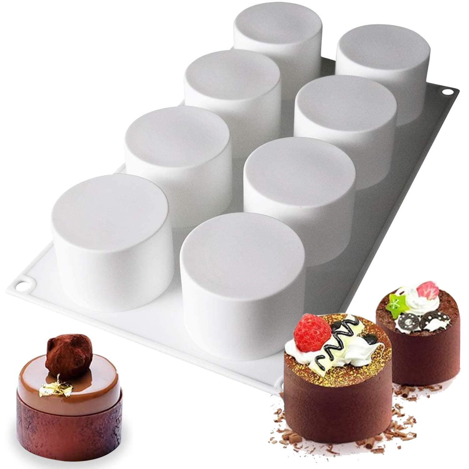 OCPO KITCHEN Tall Cylinder Silicone Molds for Mousse Cake, 3D Silicone Baking Mold for Brownie French Dessert Pastry Ice Cream Cake Decoration Mold, Cylinder Shape (8-cavity)