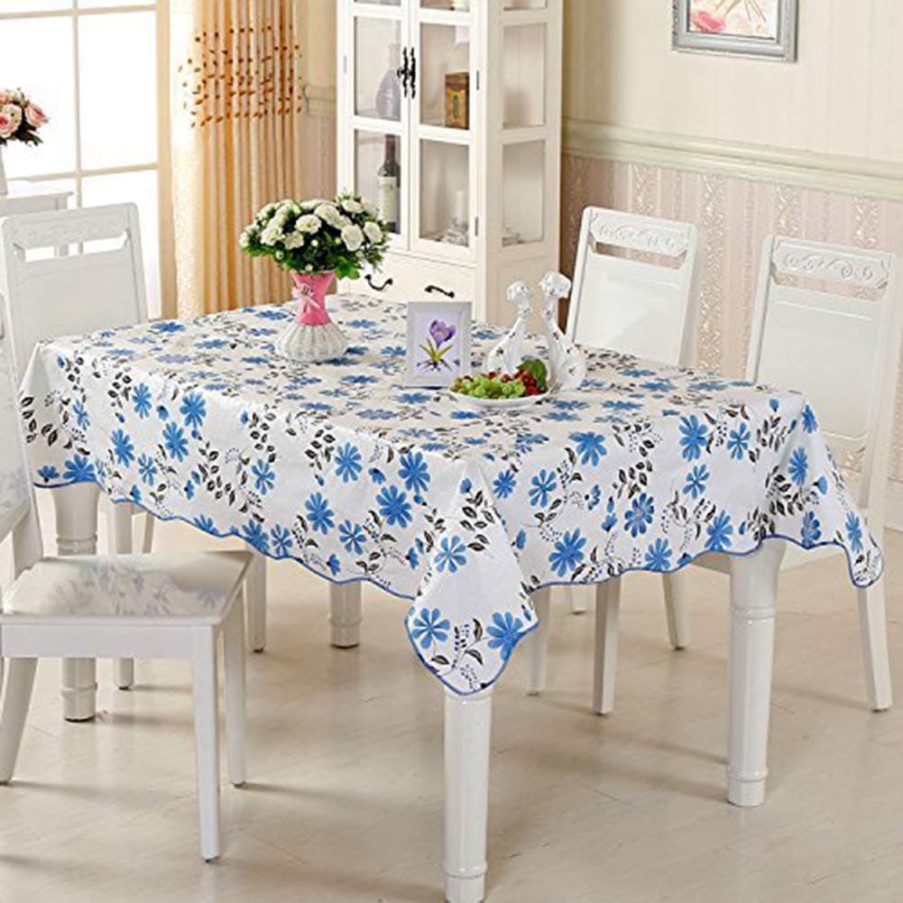 LikeYou Tabletop Decor 60 Inches Square Table Cloth Heat Resistant Fresh Style Table Cover Flannel Backed, Blue/Black … (60Wx60H, Blue/Black)