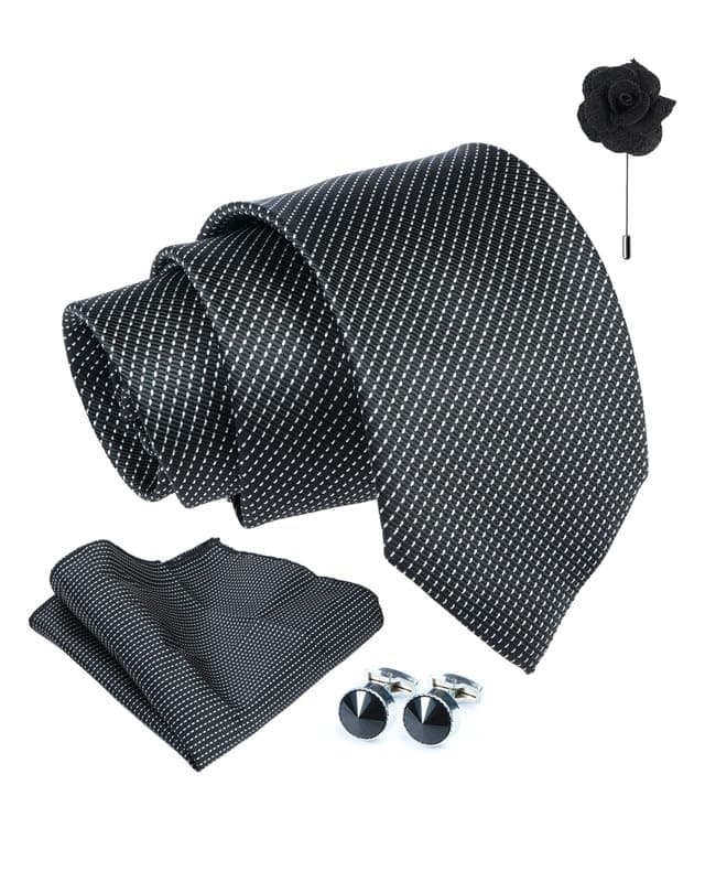 AxlonTie for Men – Floral Silk Neck Ties Set with Cufflinks Flower Pin, Pocket Square & Black Gift Box, Combo Necktie Sets for Office Wear, Formal Suits & Weddings (0, Bdotpn)