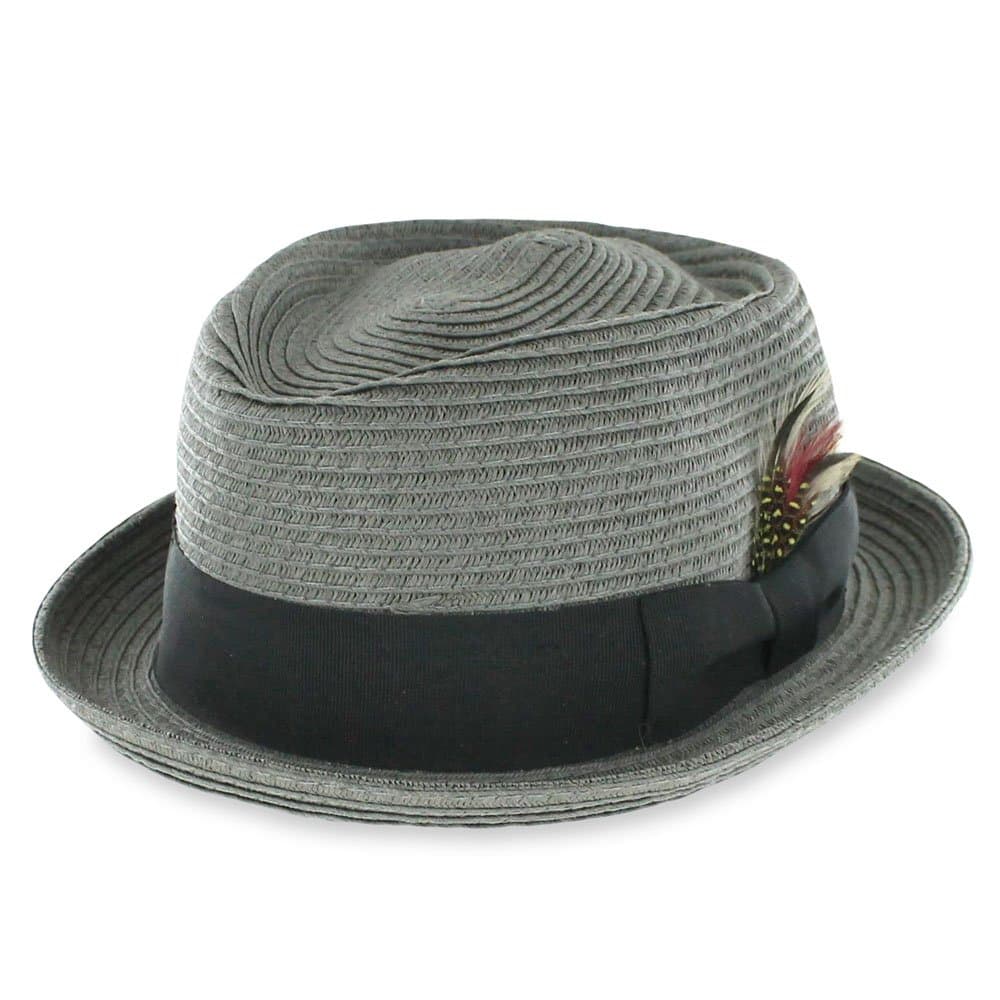 Belfry Braid Jazz Men’s Toyo Straw Porkpie Hat Grey Medium
