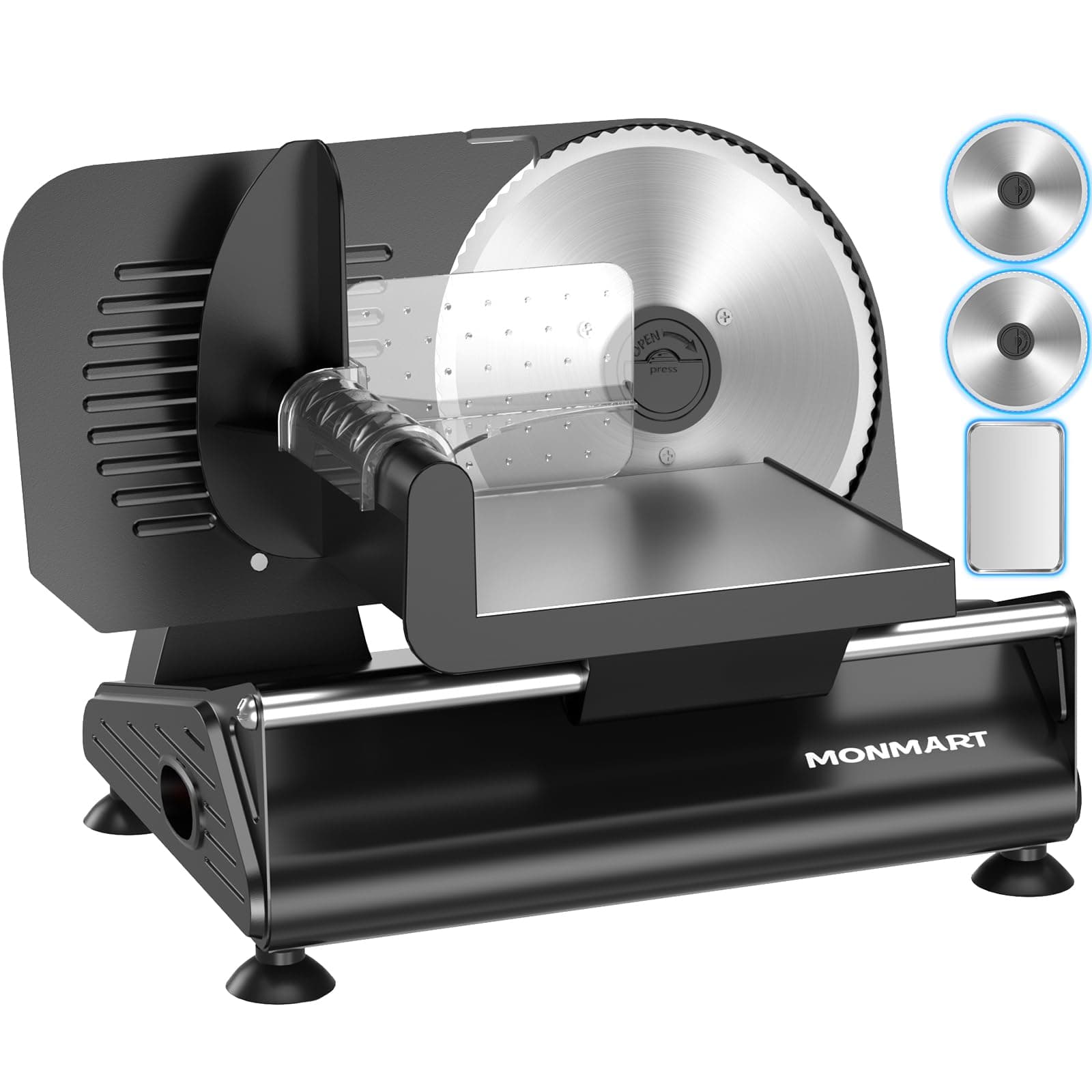 200W Meat Slicer with Two 7.5” Blades & One Stainless Steel Tray for Home Use, Electric Deli Food Slicer with “Upgrade” Big Thickness Knob (0-15mm) Cut Meat Cheese Bread, Easy to Clean