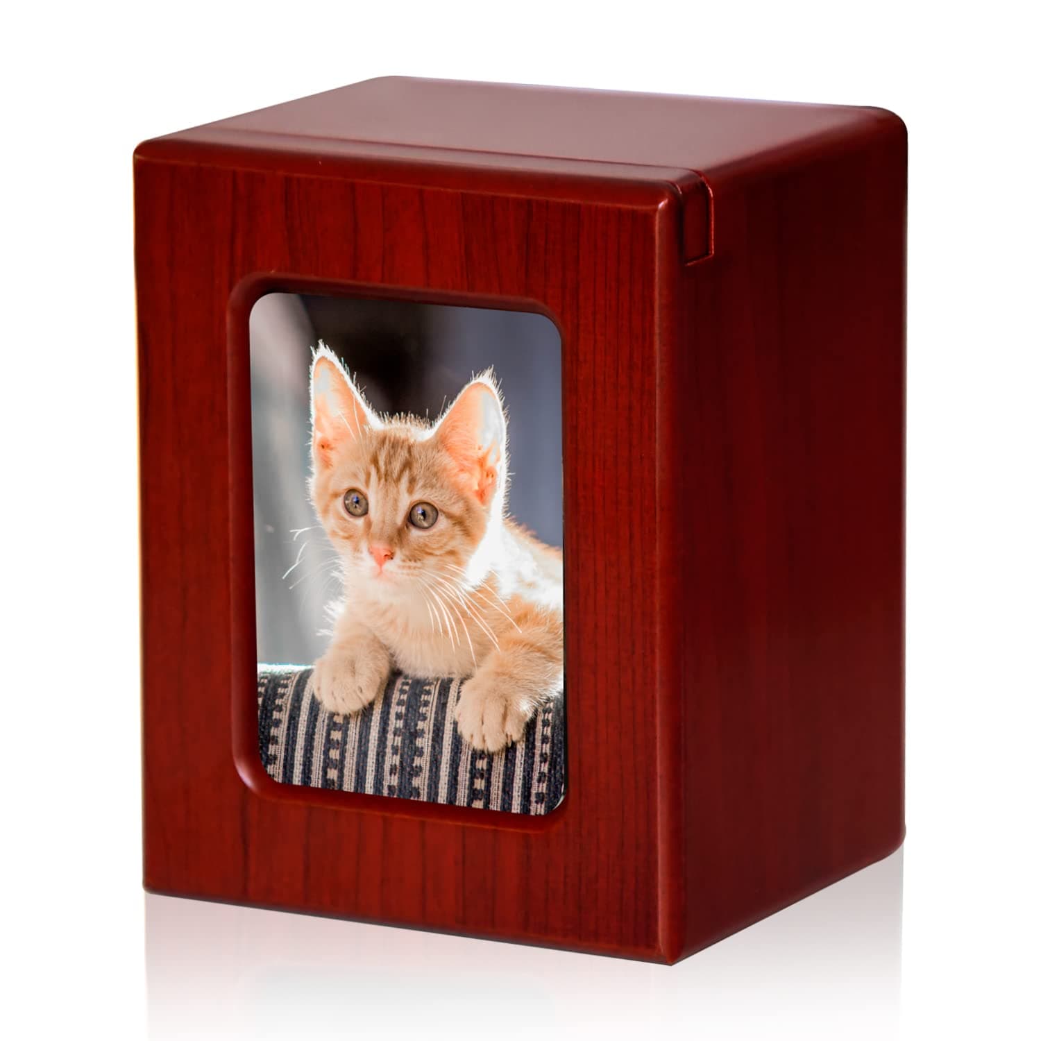 PCS Cat Urn - Photo Urn for Ashes, Cremation Box, Red-Small