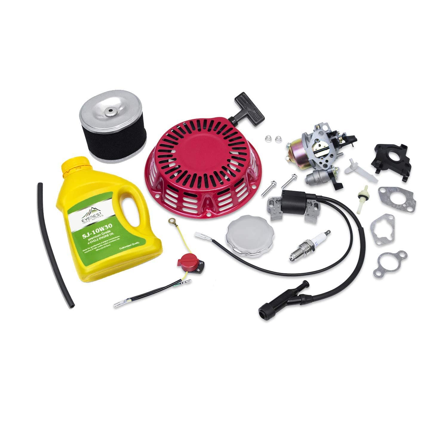 Tune Up Kit Replacement for Honda GX240 8HP, GX270 9HP with Recoil Pull Start, Carburetor, Ignition Coil, Spark Plug, Air Filter, 10W30 Oil, On-Off Switch
