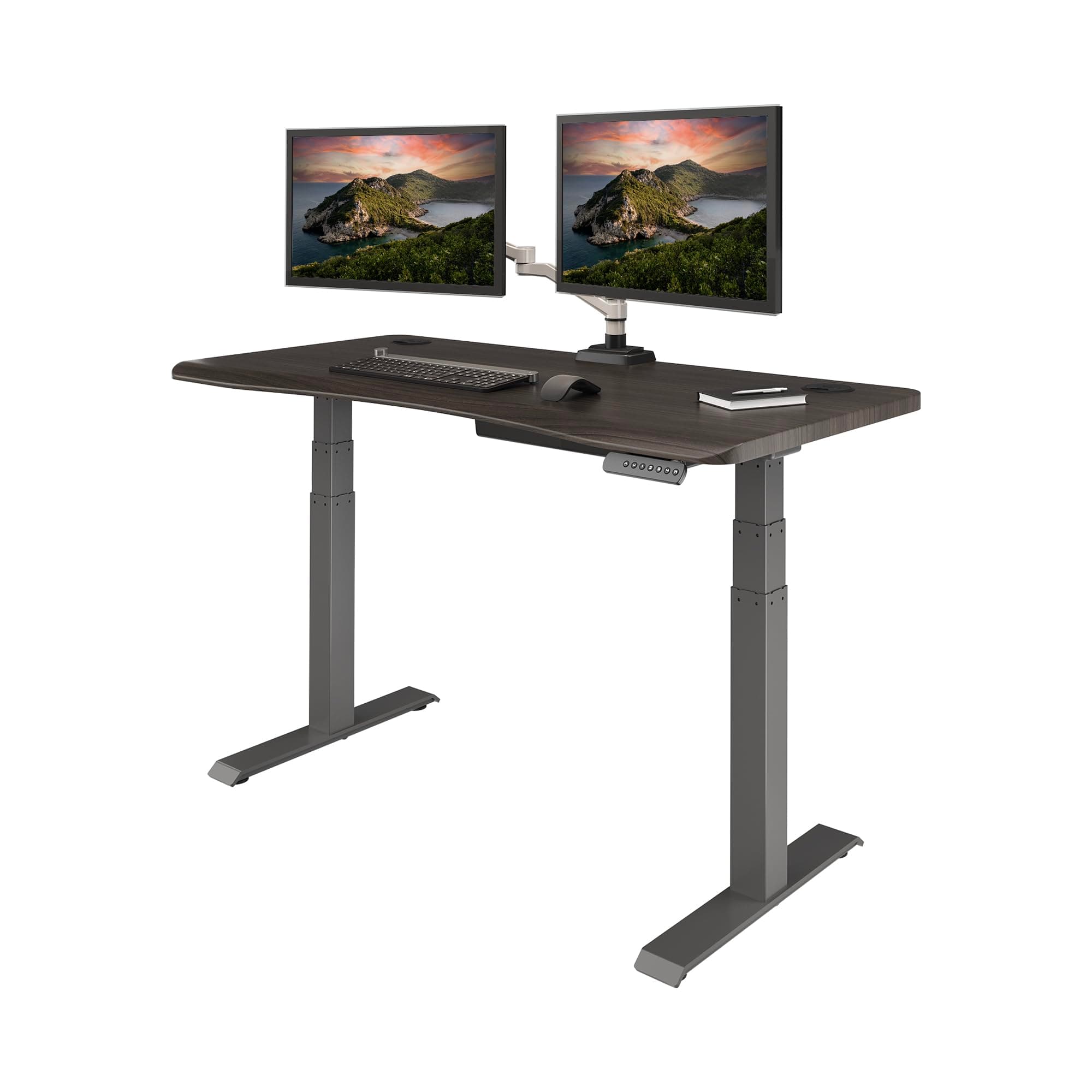 Vari Ergo 54x26 Electric Standing Desk – Height Adjustable Sit Stand VariDesk + Curved Waterfall Edge, 4 Memory Settings, Quick Assembly, Cable Management, 200 lb Capacity – Espresso (2 Boxes)