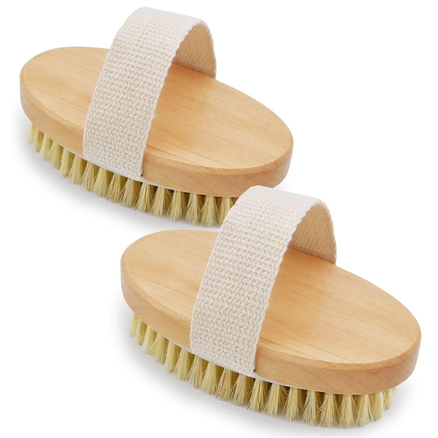 Dry Brushing Body Brush, 2 PCS Natural Bristle Dry Skin Exfoliating Brush Body Scrub to Removes Cellulite & Dead Skin, Improves Lymphatic Functions, Stimulates Blood Circulation, Tightens Skin