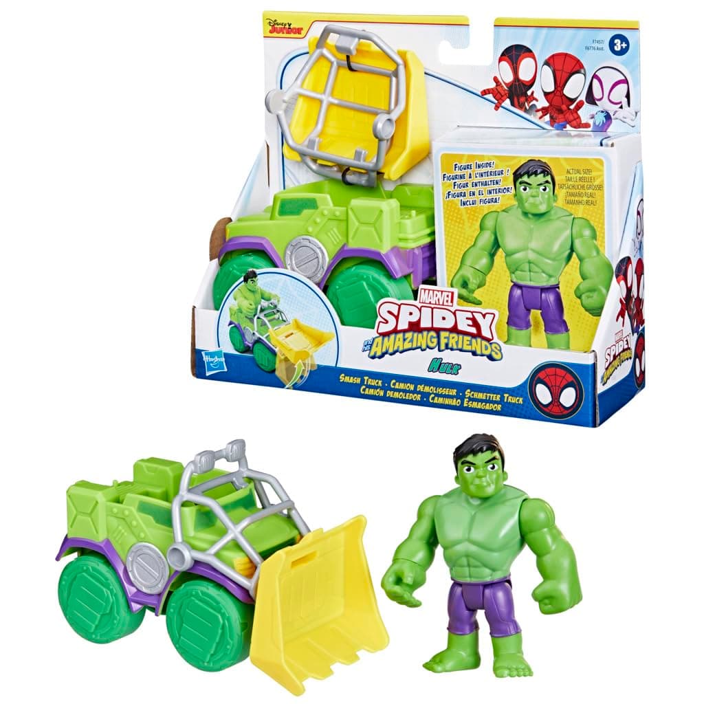 SPIDEY AND HIS AMAZING FRIENDS Marvel Hulk Smash Truck Set Toy for Kids, Interactive Action Figure, Grün