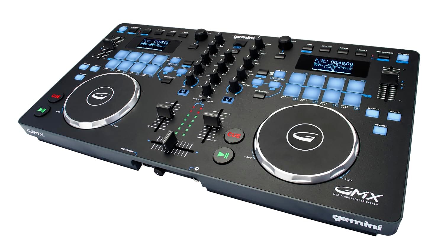 Gemini Sound Gemini GMX Series Professional Audio DJ Multi-Format USB, MP3, WAV and DJ Software Compatible Media Controller System with Touch-Sensitive High-Res Jog Wheels,Black