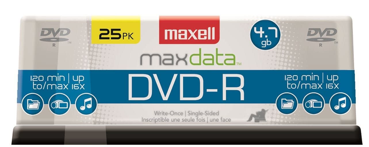Maxell Dvd-R Recordable Disc, 4.7 Gb, 16x, Spindle, Gold, 25/pack