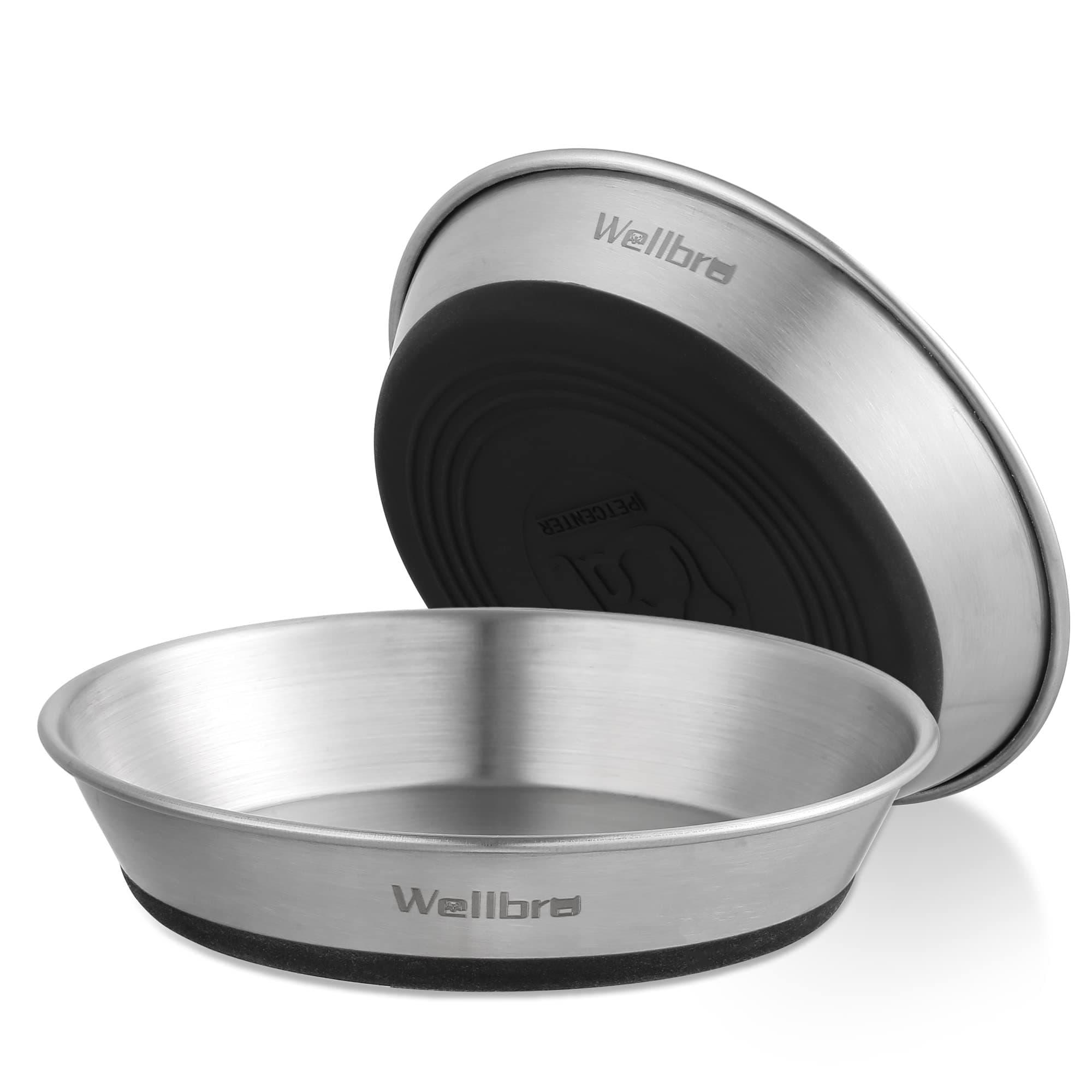 Cat Bowls, 2 Pcs Stainless Steel Cat Bowls for Food and Water, Whisker Fatigue Shallow Non-Slip Dishes Plates for Small Dog Puppies Cats