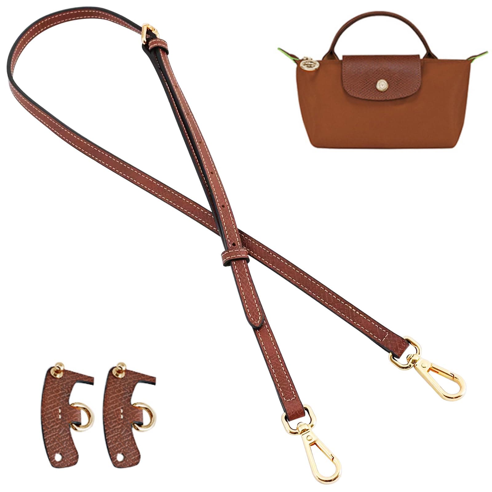 Leather Bag Straps Conversion Kit for Longchamp Le Pliage Mini Pouch,Purse Strap Crossbody Adjustable Replacement