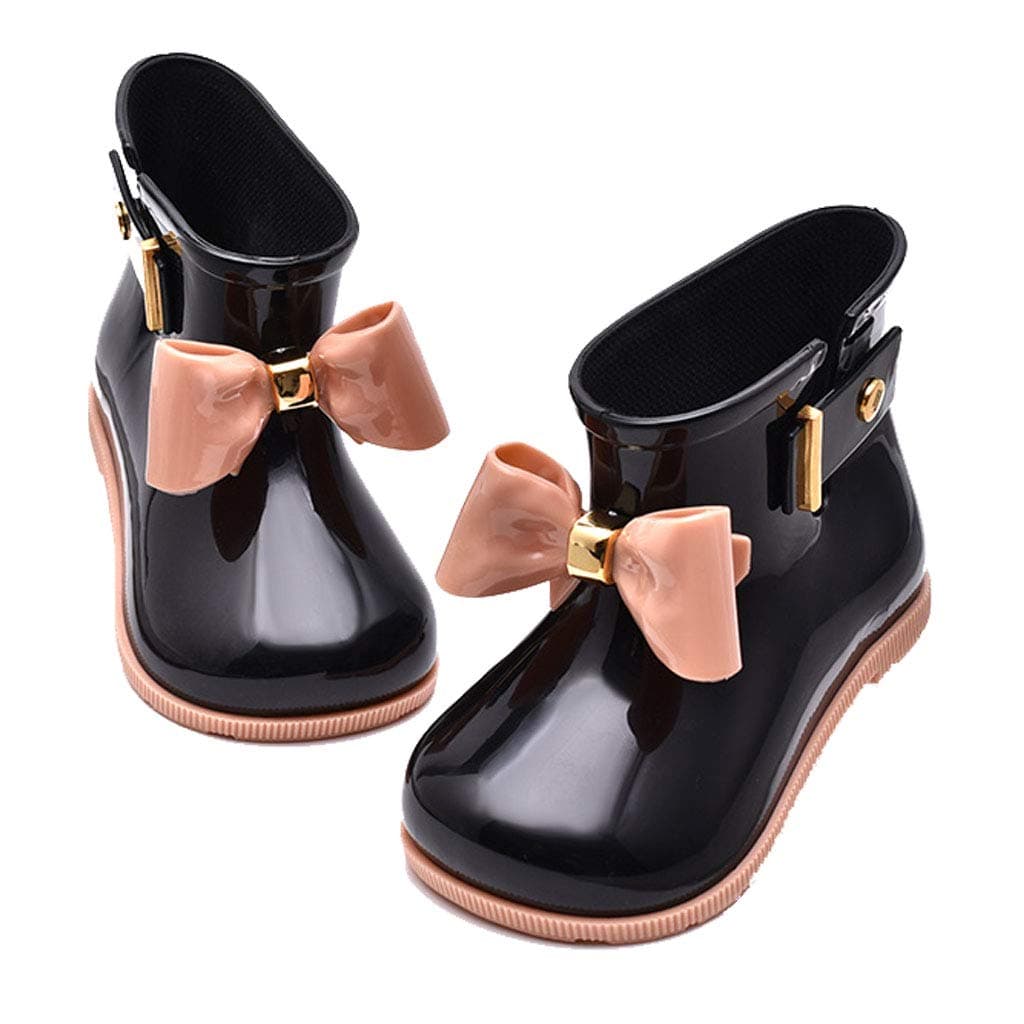 Baiyouli Rubber Waterproof Wide Toes Rain Boots with BOW-TIE for Toddler Little Big Kids Sizes19 to 31 & Ages 0.5 to 6