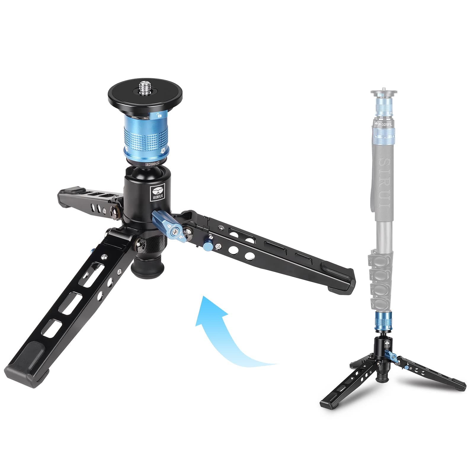 P-36 Kit, Aluminum Tripod Base and Adapter, SIRUI Monopod Support with Quick Release, Foldable Feet, Vertical Notch (Tripod Base and Adapter only)