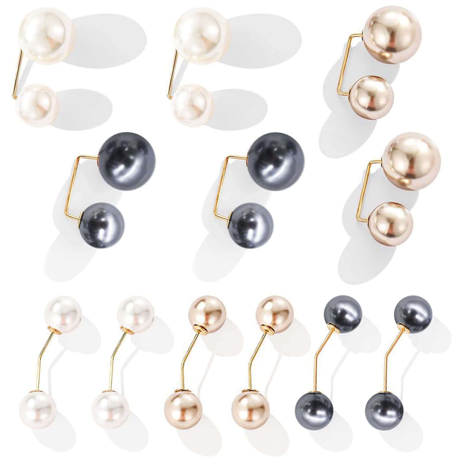 beifon 12 Pieces Fashion Pearl Brooch Elegant Double Artificial Pearl Safety Pin 2 Fashion Styles Sweater Shawl Safety Clip for Women Girls Ladies Party Clothing Decoration Gifts(3 Colors)