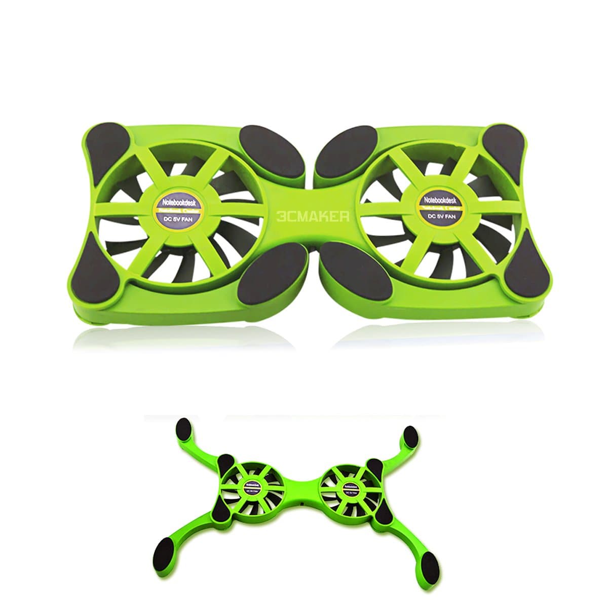 (3CMaker)Portable Fold Laptop Cooling Pad With Dual High-power Turbo Fans For 14 Inch Laptop(Green)
