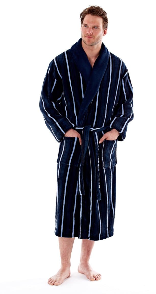 SST UK Mens Harvest James Coral Fleece 100% Polyester Lounge Wear Kimono Wrap Dressing Gown Robe (Navy)