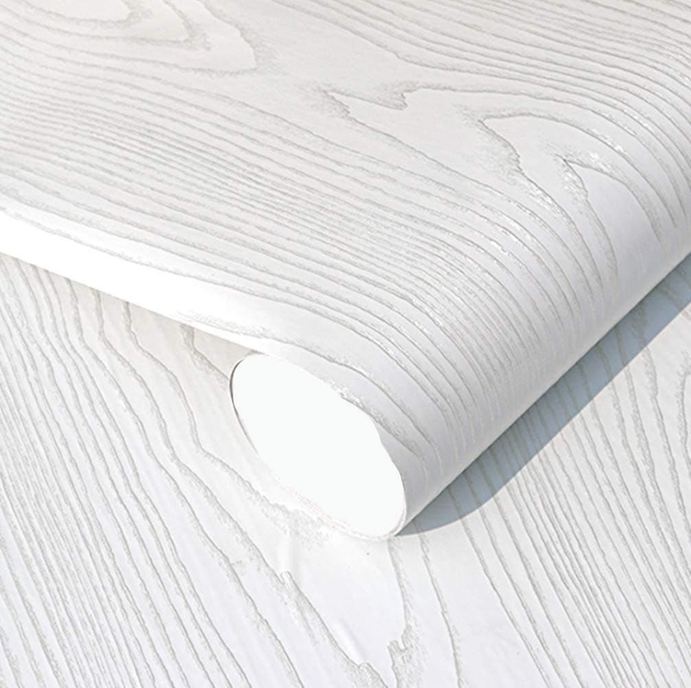 Amao Silver Line White Wood Paper Vinyl Wallpaper Peel and Stick for Countertops Close Removable Wall Sticker 15.7inchx78.7inch