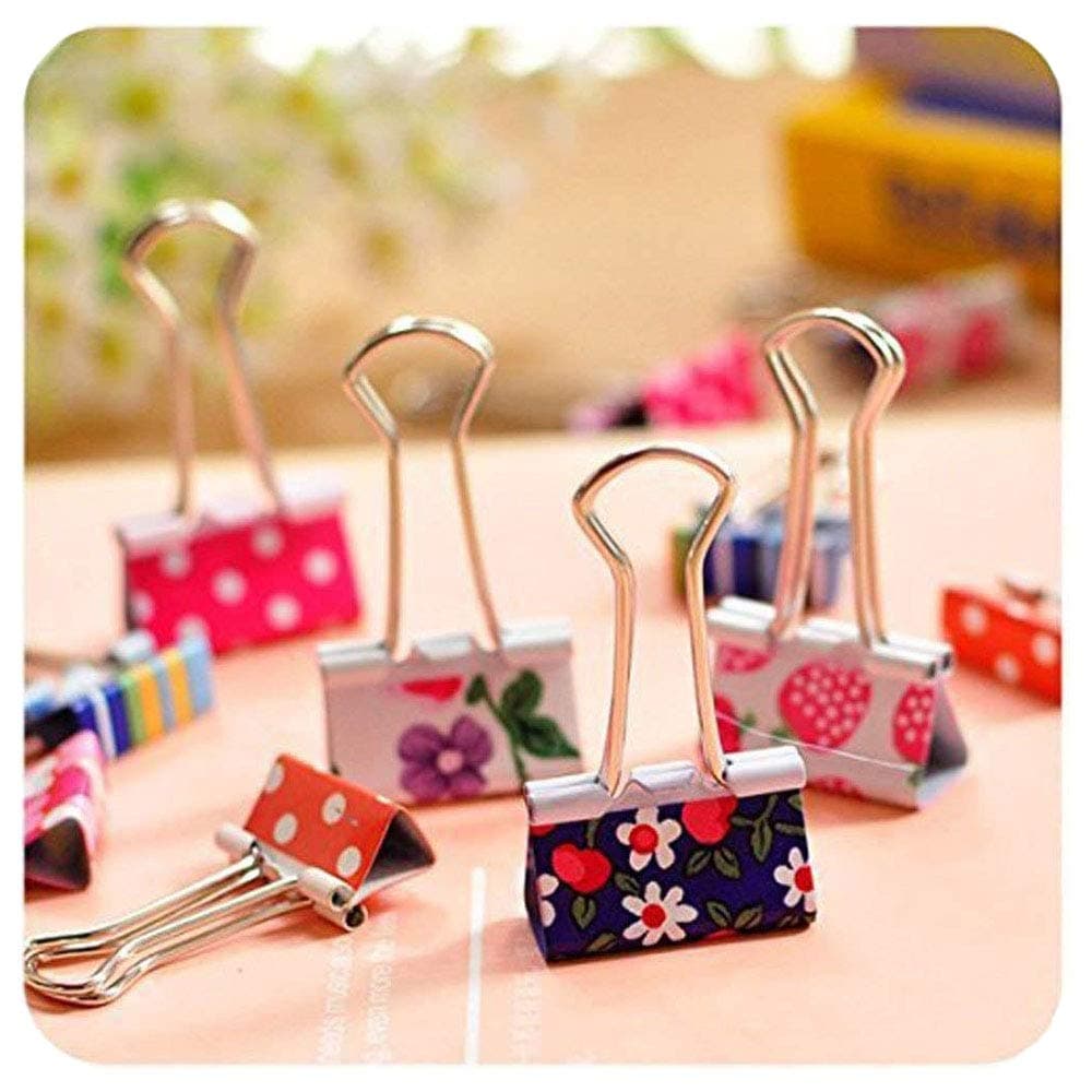 Pack of 24 Binder Clips, Lovely Cute Printing Style Metal Paper Clips Clamps (Pack of 24(25mm))