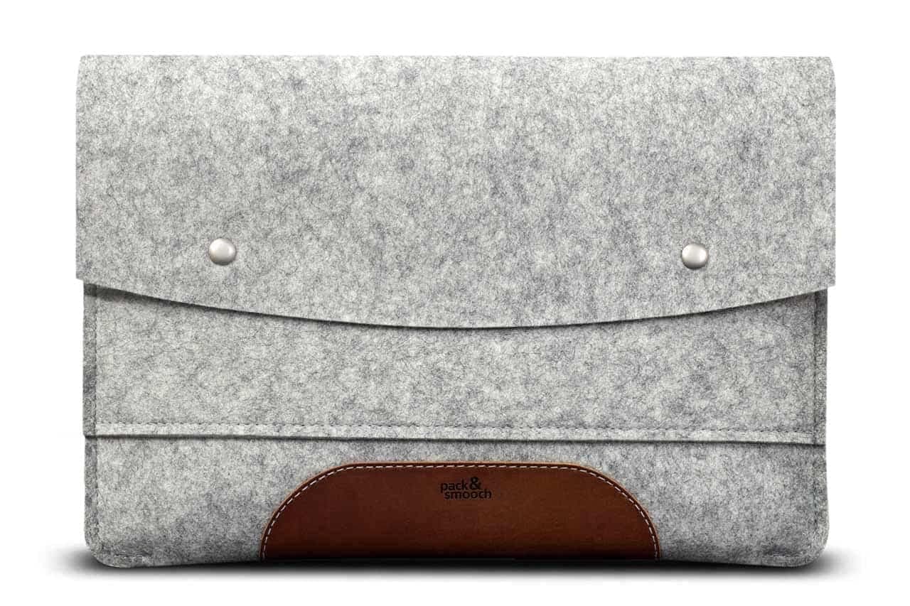 Pack & Smooch Sleeve for MacBook Pro 16" (2021-2023) | 100% Wool Felt & Vegetable-Tanned Leather | Handmade in Germany | Gray/Light Brown