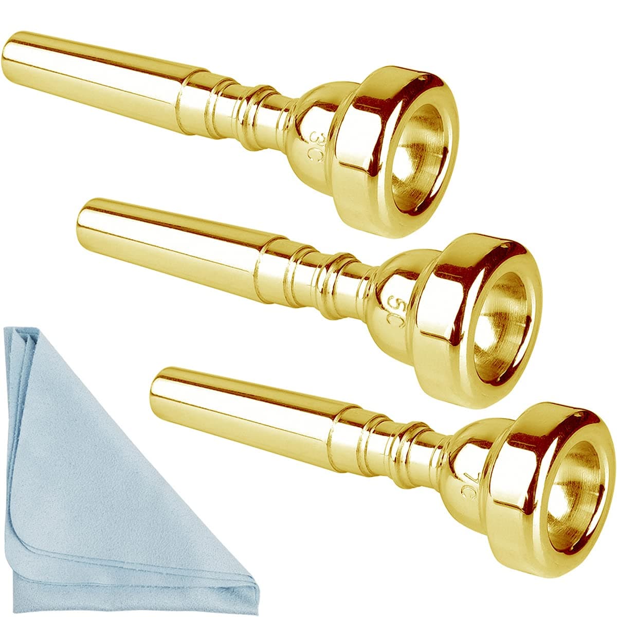 Gold Trumpet Mouthpiece 7C 5C 3C Trumpet Mouthpiece Set with Box Cleaning Cloth Compatible with Yamaha Bach Conn King Musical Instruments for Beginners and Professional Players 3Pack