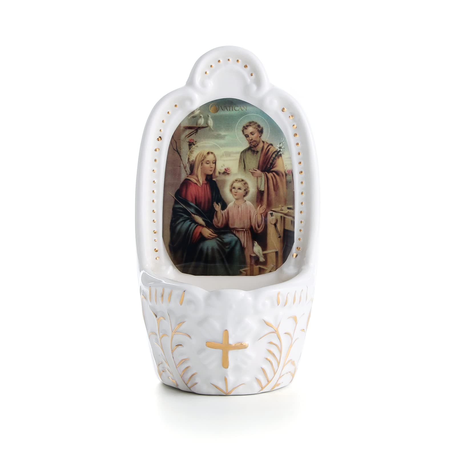 KOMI Porcelain Holy Family Catholic Holy Water Font for Entrance of Home Church Wall Hanging Decor Great Gift for First Communion Confirmation Housewarming Catholic