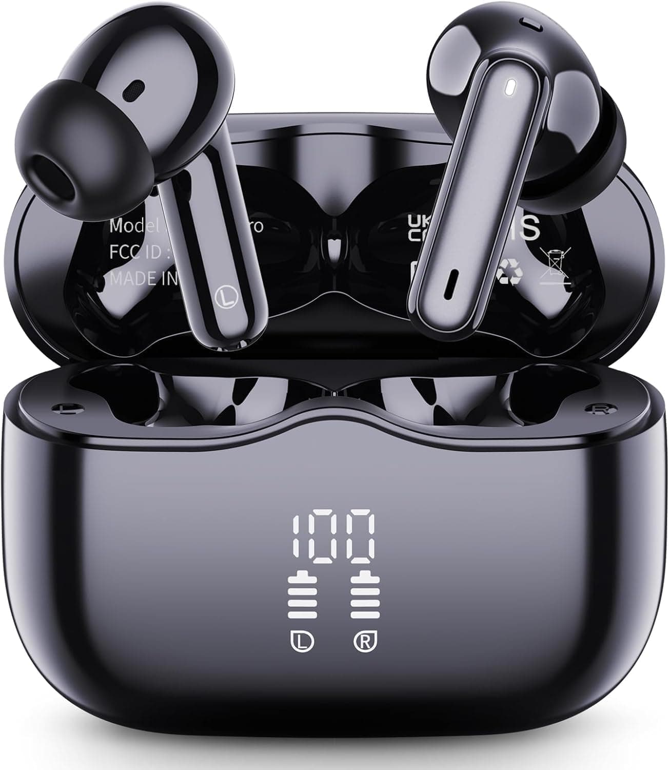 Wireless Earbuds, Bluetooth 5.4 Headphones in Ear 3D Bass Stereo, 40H Wireless Earphones with 4 ENC Noise Cancelling Mic, IP7 Waterproof Bluetooth Earbuds LED Display USB-C, Hands-Free Calls with AI