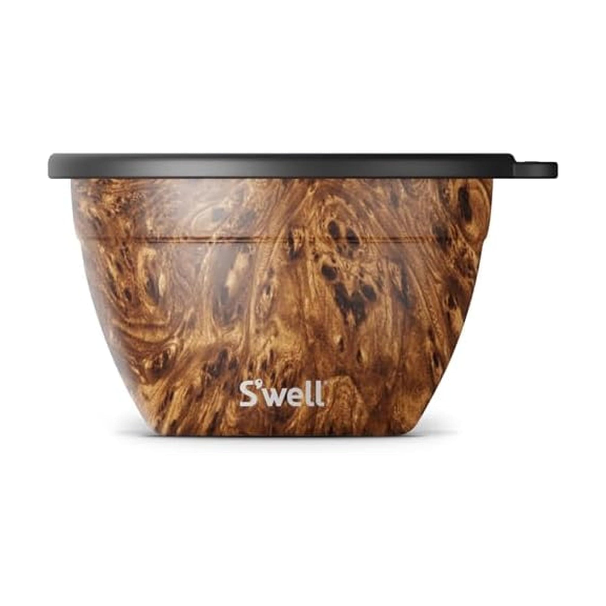 Stainless Steel Salad Bowl Kit - 64oz, Teakwood - Comes with 2oz Condiment Container and Removable Tray for Organization - Leak-Proof, Easy to Clean, Dishwasher Safe
