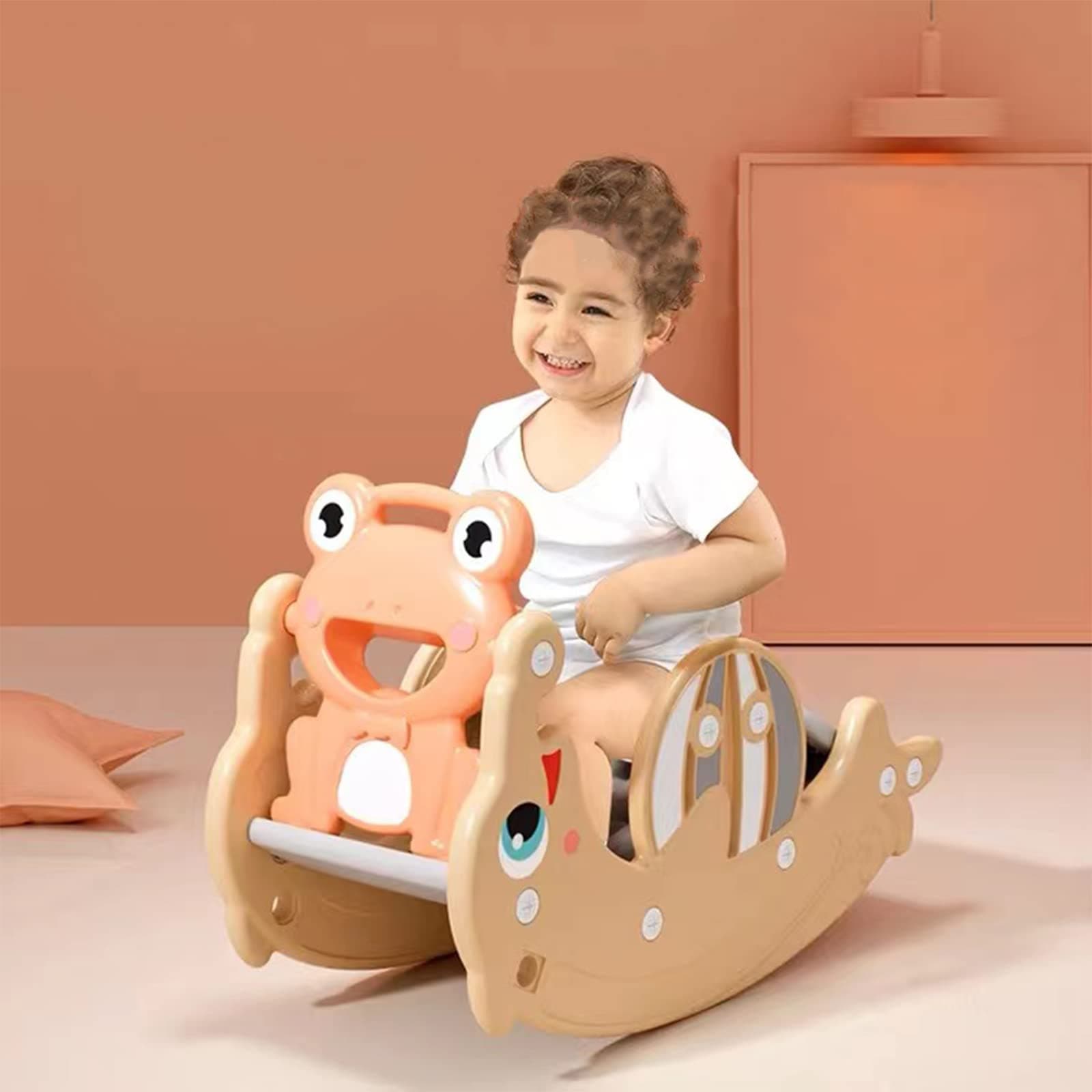 X IANGYU 3-in-1 Kids Portable Slide Rocking Horse Toy with Basketball Hoop for Age 3-5 Boys and Girls (P)