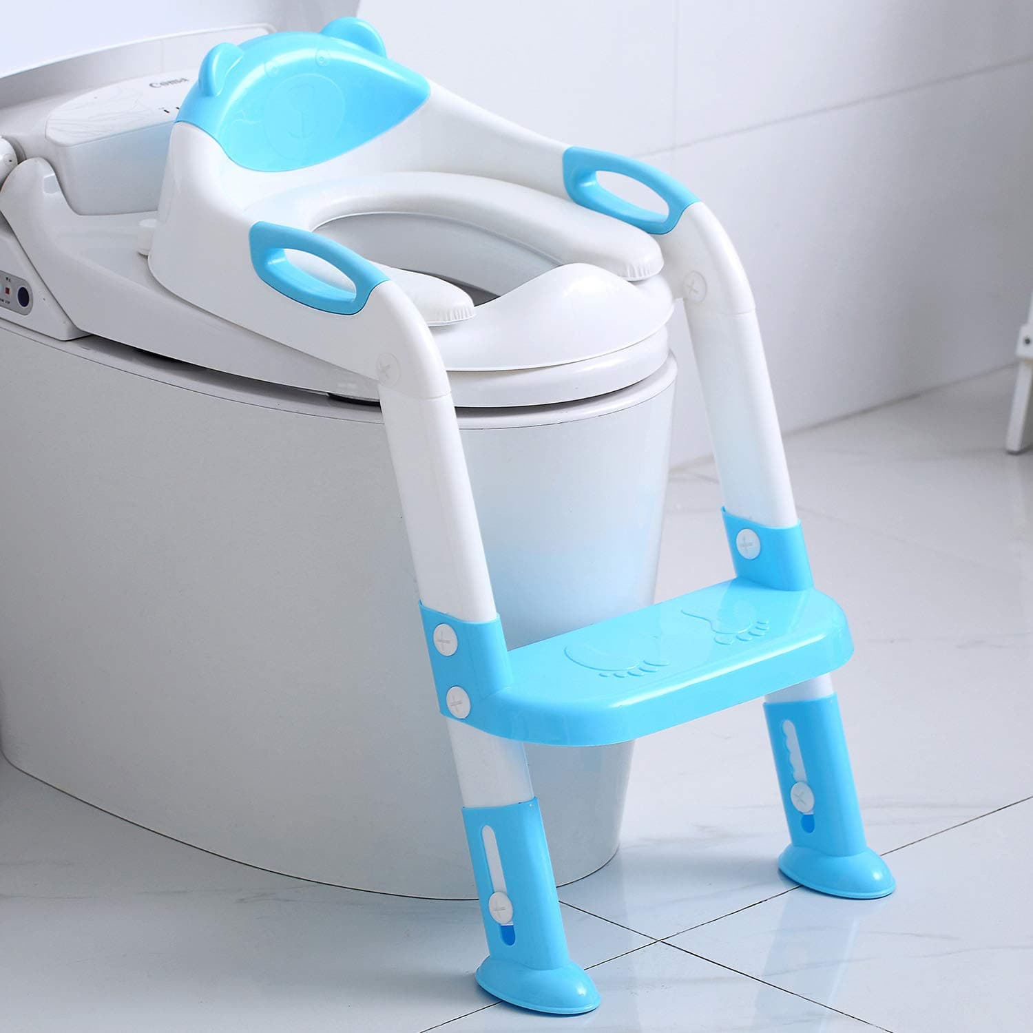 Fedicelly Potty Training Seat Step Stool Ladder Toddlers,Potty Training Toilet Seat Kids,Toilet Training Potty Chair for Boys Girls (Sky Blue)