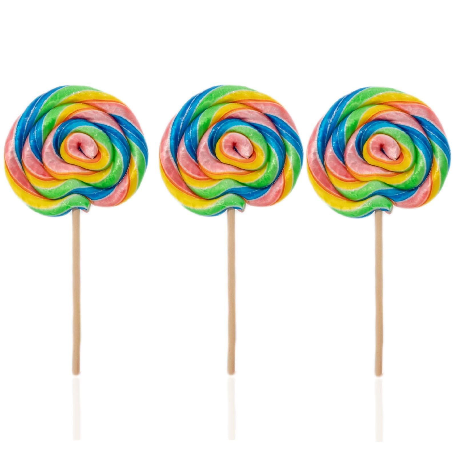 Candy Paradise Lollipop Rainbow Swirl Lollies 80g Kids Party Bags Sweets. Halal Vegan. Cake Toppers & Party Favours Great Value. Assorted Colours (3)