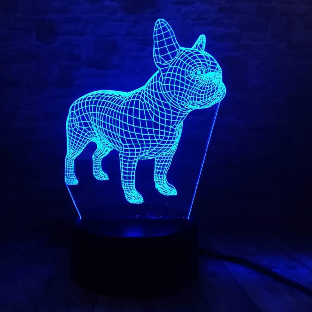 French Bulldog Night Light 3D Illusion Table Lamp Puppy Dog 7 Changing Color Toys Birthday Christmas Gifts for Kids Boys Girls Home Bed Room Decor