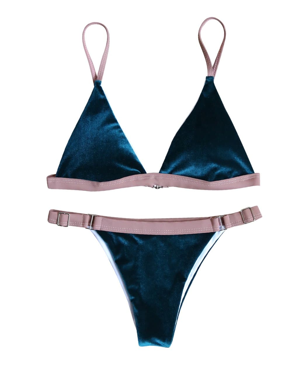 RUUHEE Women 2 Pcs Bikini Set Triangle Top Brazilian Bottom Velvet Swimsuit Swimwear (L(US Size 6-8), B972)