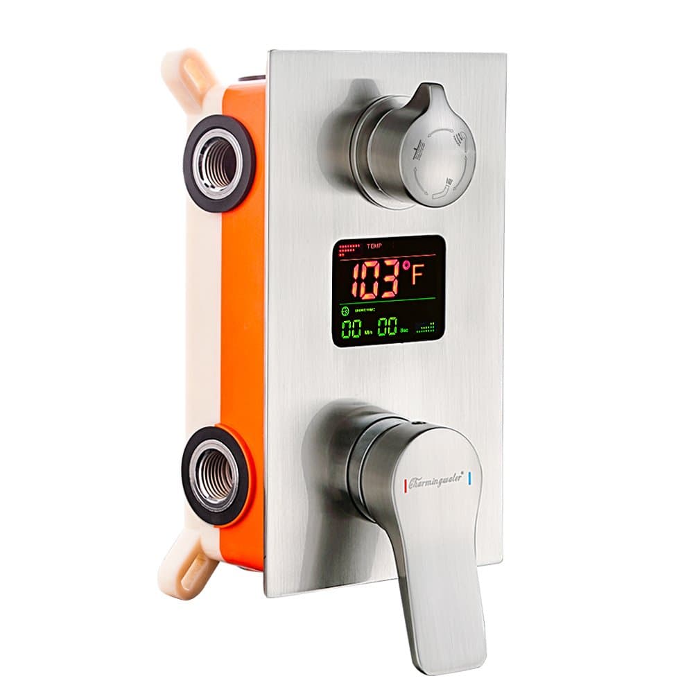 Charmingwater Shower Mixer Valve with LED Digital Display, LED Digital Fahrenheit Display Bathroom Wall Mounted Shower Mixer Valve Control Ceramic Valve, Brushed Nickel