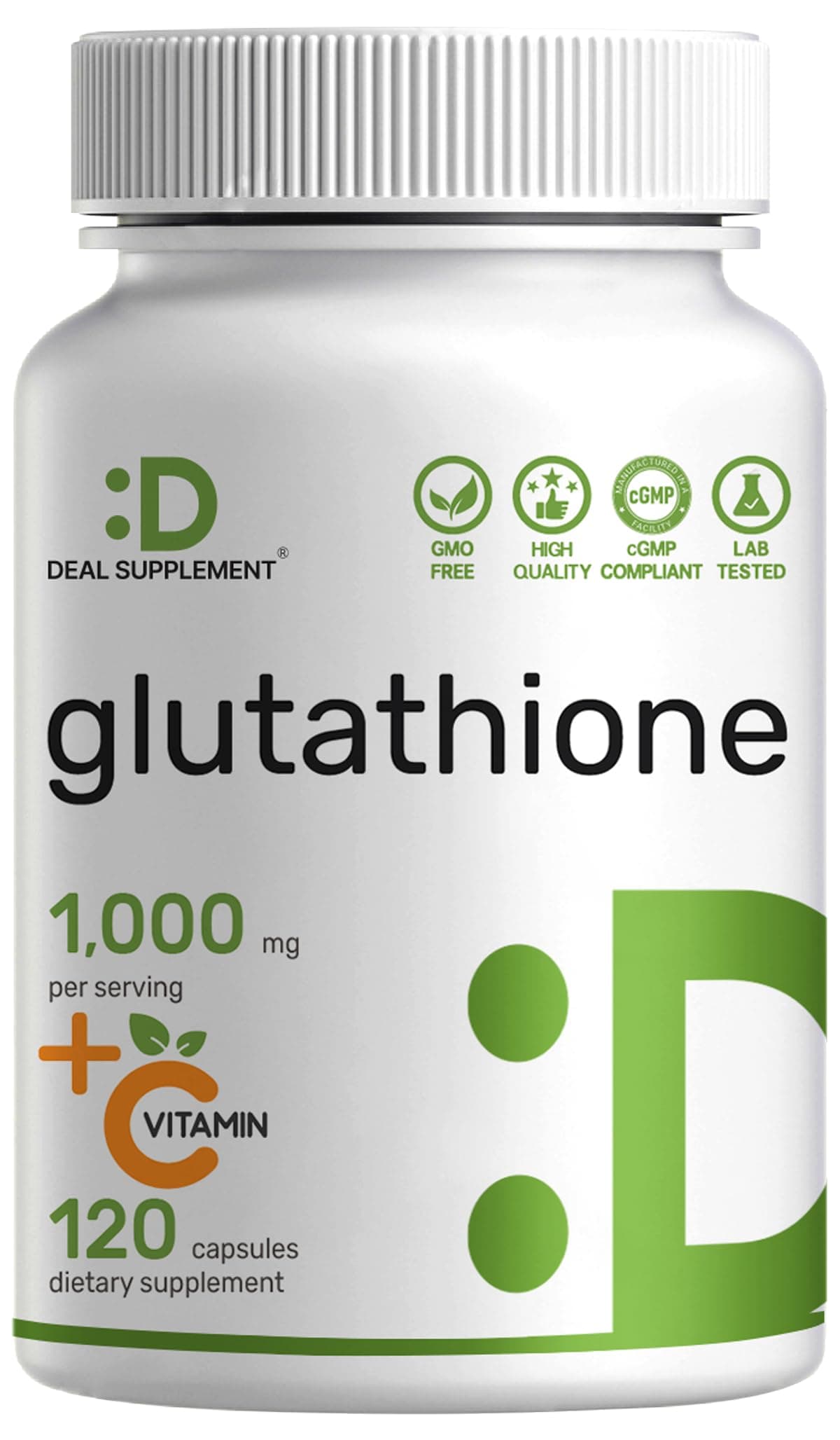 Glutathione Supplement 1,000mg Per Serving, 98% Purity | Plus Vitamin C 500mg, Active Reduced Form (GSH) | Intracellular Antioxidant – Supports Detoxification & Immune Health
