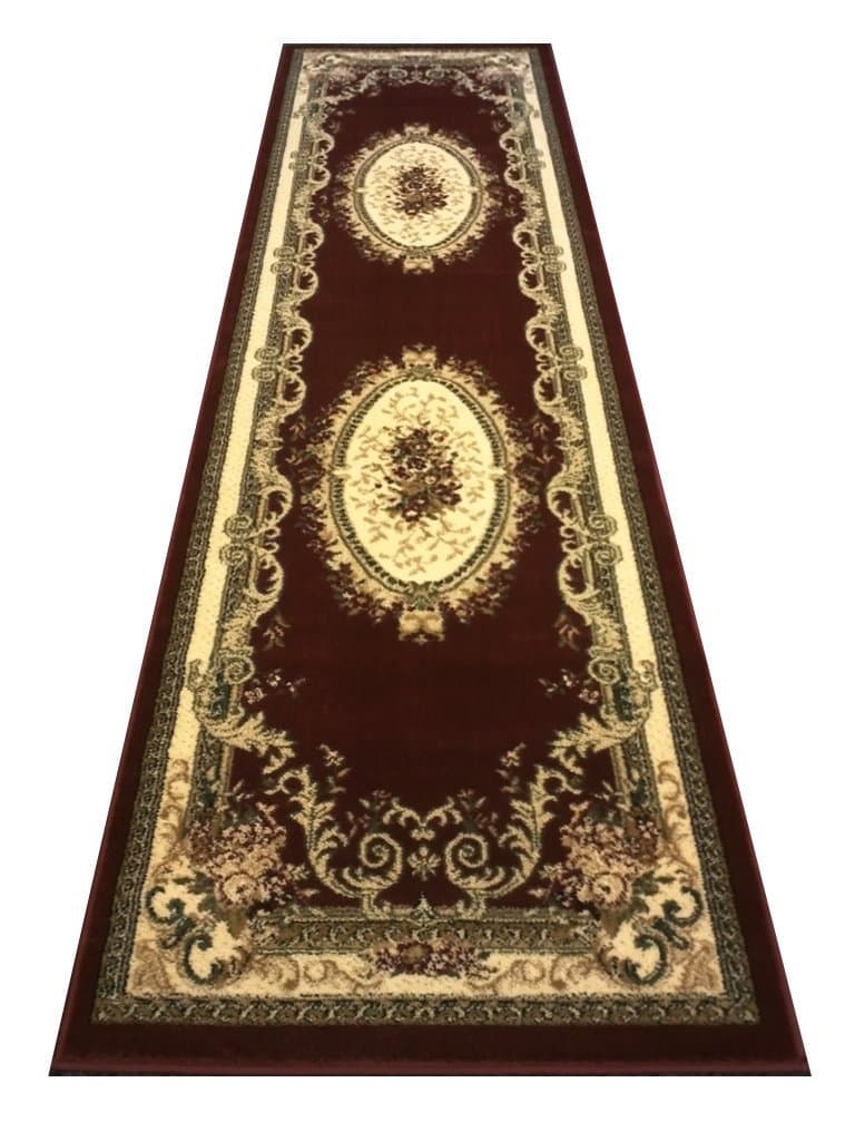Masada Rugs Traditional Area Rug Runner Design Bellagio 451 Burgundy (32 Inch X 10 Feet)