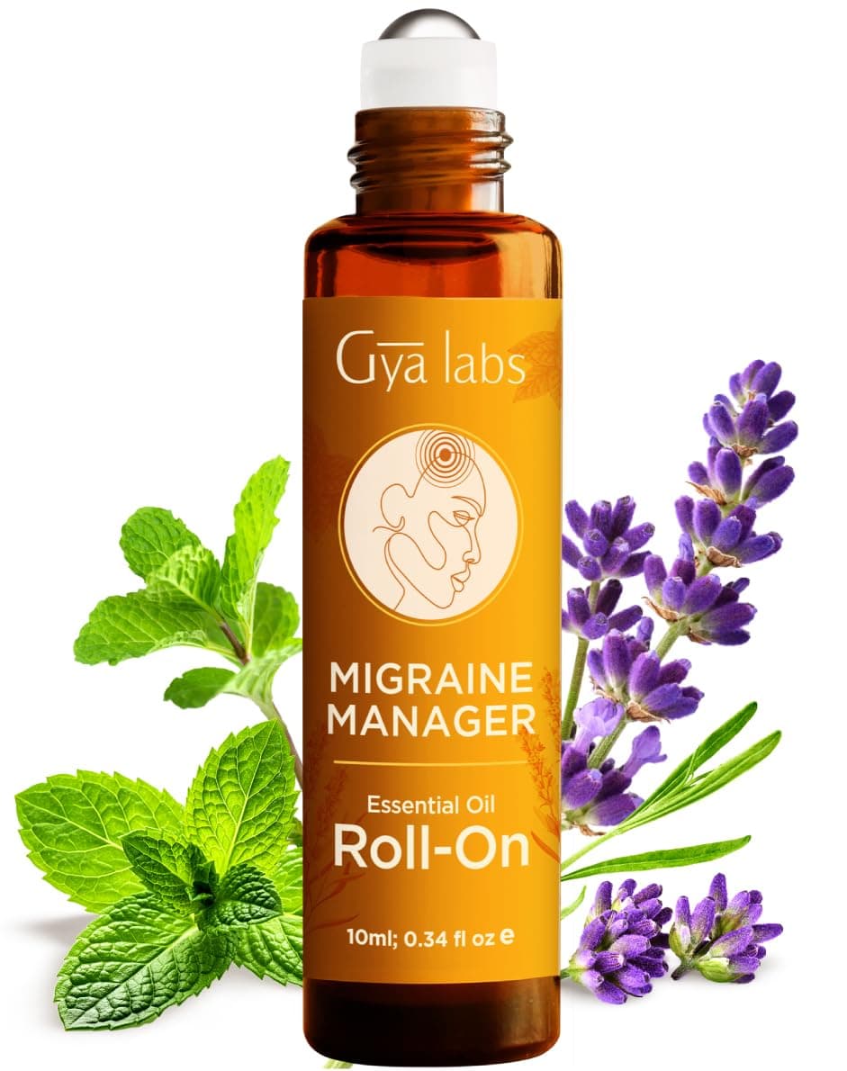 Migraine Relief Essential Oil Roll-On - Therapeutic Grade Aromatherapy with Peppermint & Lavender Oils for Sinus, Tension Headache & Migraine Relief (10ml)