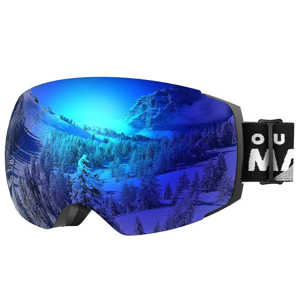 Pro Unisex Ski Goggles With Interchangeable Lenses, 100% UV Protection, Anti-Fog Snowboard Goggles for Glasses Wearers, Boys and Girls (Light