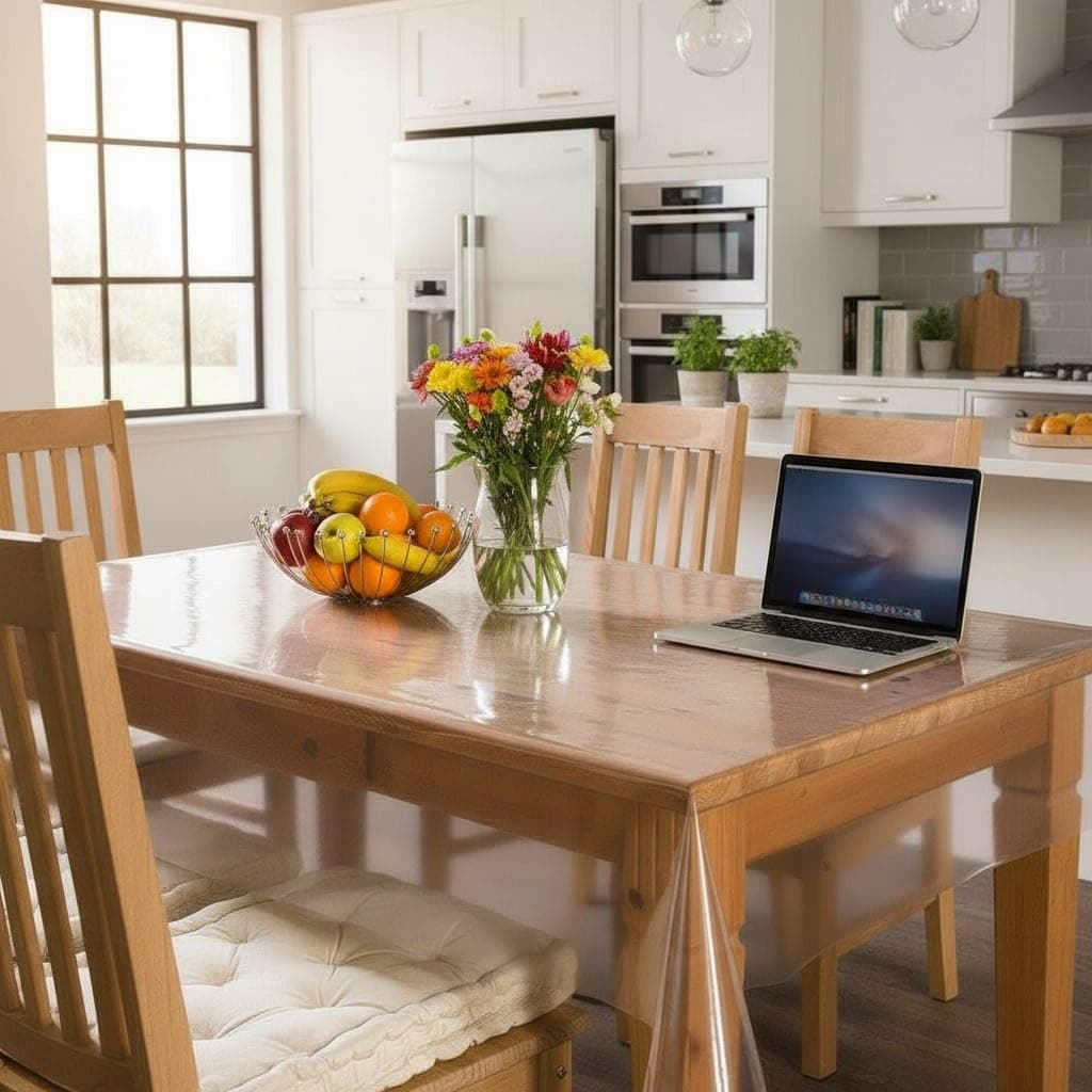 CASANEST PVC Transparent Clear Rectangular Dining Table Cover Tablecloth Waterproof Protector, 6-8 Seater, 60 X 90 Inches (Without Laced Edges) plain003