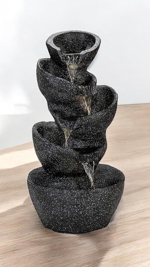 SEPBORN Cascading Garden Water Fountain, 5 Bowls, Resin, 30 cm Height (Black)